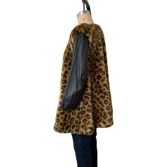 Vtg Swing Black Coat Leather w Cheetah Faux Fur  size S/ M - Picture 5 of 6